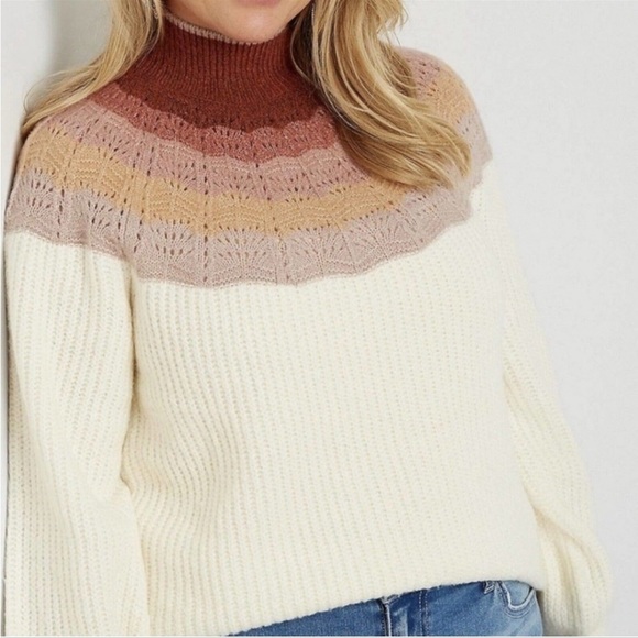 Maurices Sweaters - Maurices Pointelle Knit Mock Neck Colorblock Sweater Balloon Sleeves